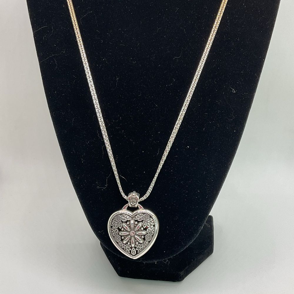 NWT Brighton Floral Heart Locket Silver Plated Necklace